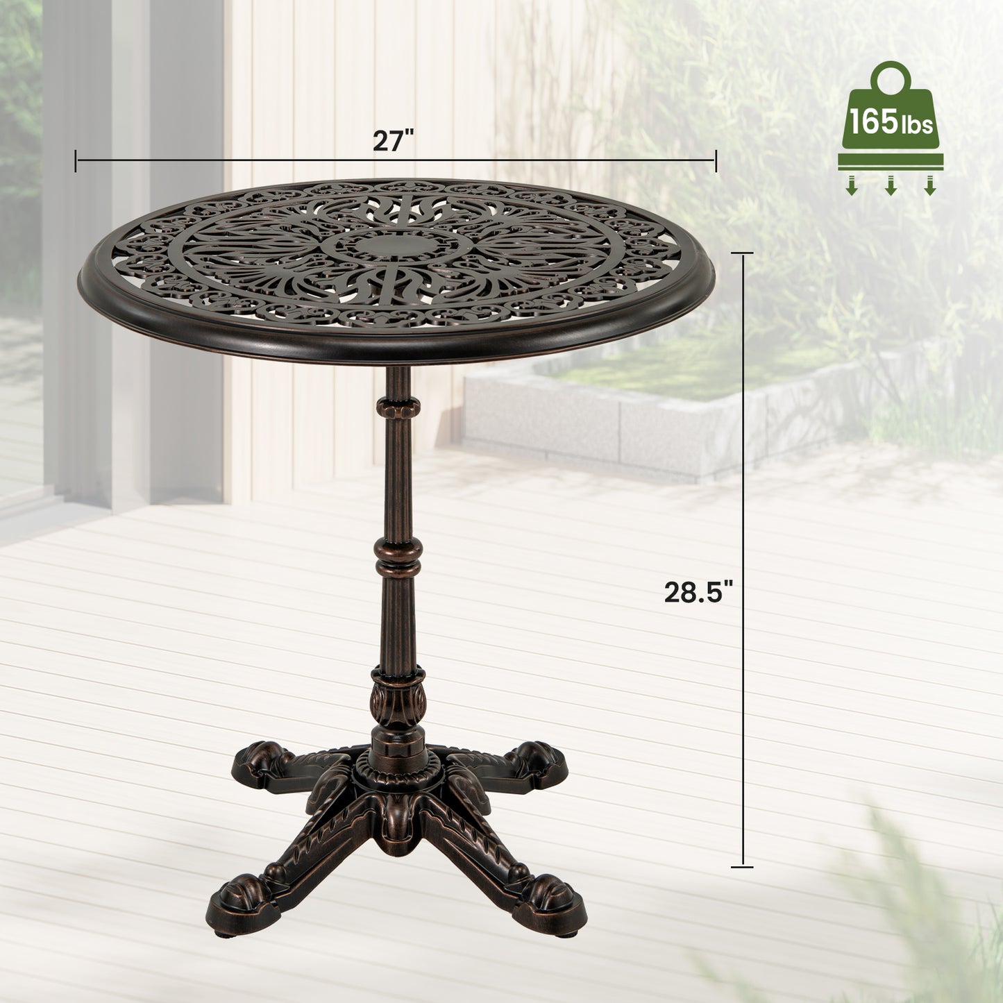 27Inch Round Cast Aluminum Patio Bistro Table with Hollow Top, Copper Patio Dining Tables at Gallery Canada