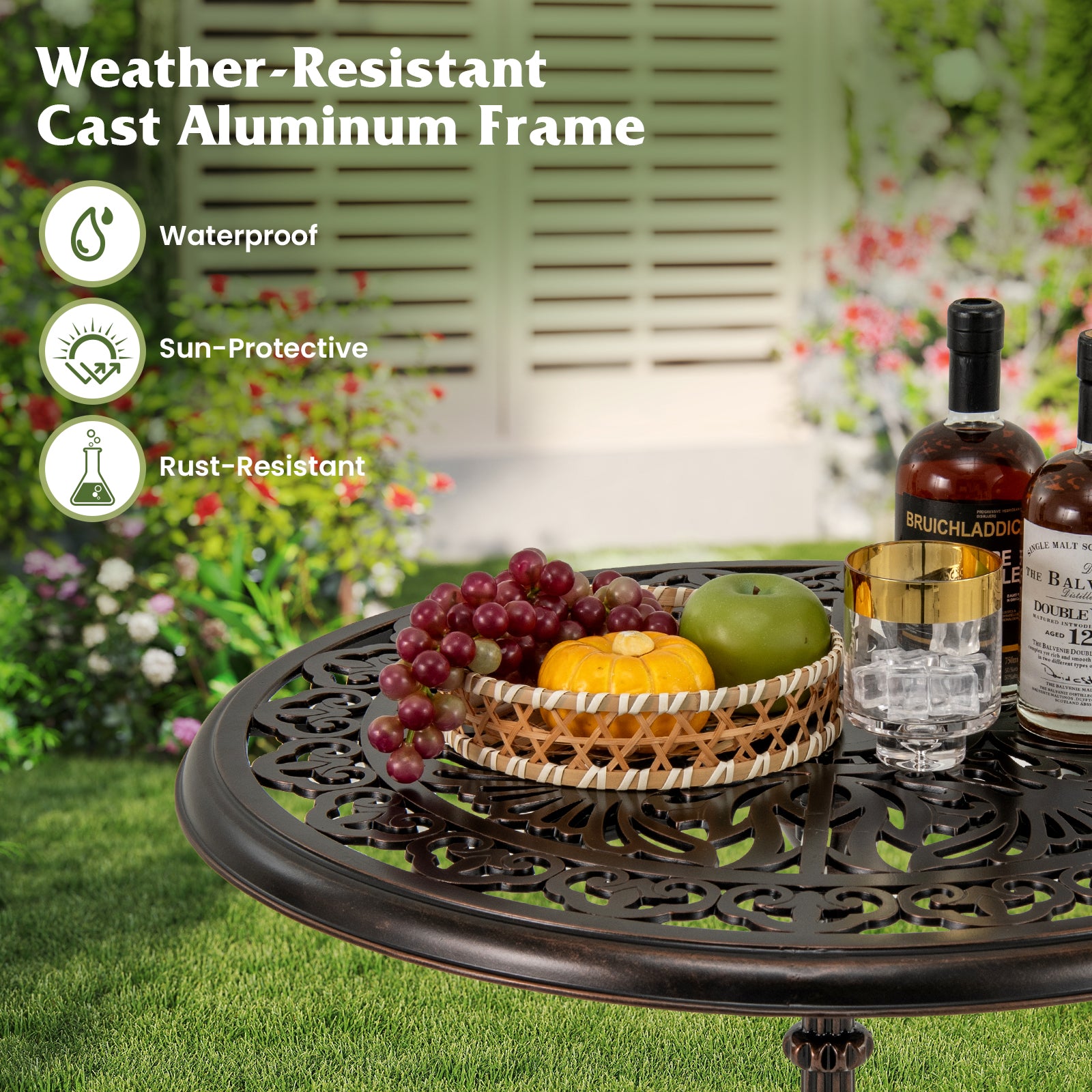 27Inch Round Cast Aluminum Patio Bistro Table with Hollow Top, Copper Patio Dining Tables at Gallery Canada