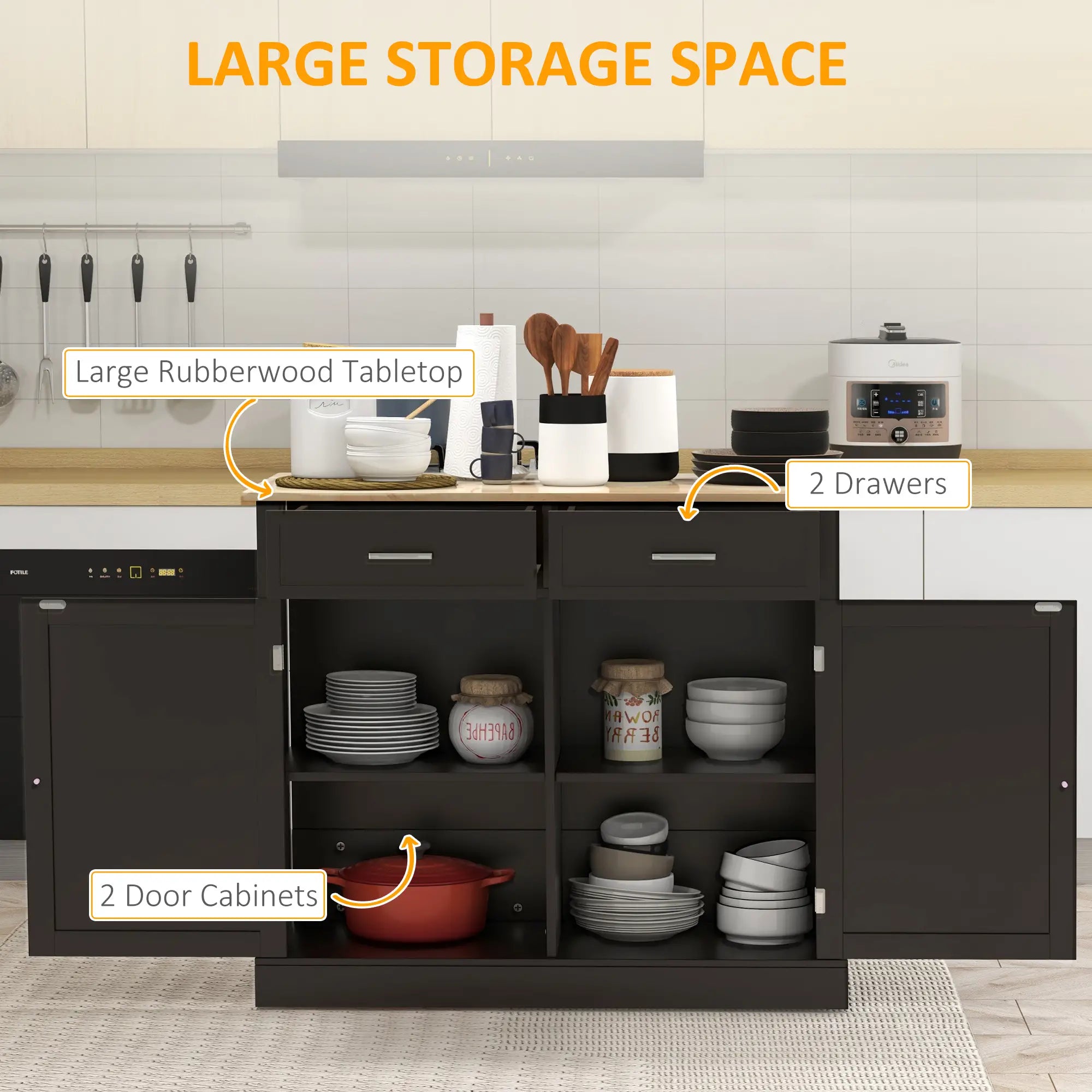 Kitchen Island with Drop Leaf, 2 Drawers, Adjustable Shelves, Black Kitchen Islands & Kitchen Carts at Gallery Canada