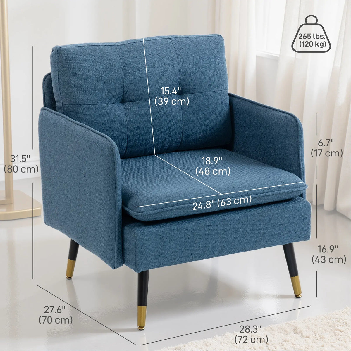 Accent Chairs Set of 2, Upholstered Armchairs with Tufted Back Cushion Accent Chairs at Gallery Canada