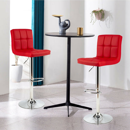 Set of 2 Square Swivel Adjustable PU Leather Bar Stools with Back and Footrest, Red Bar Stools at Gallery Canada