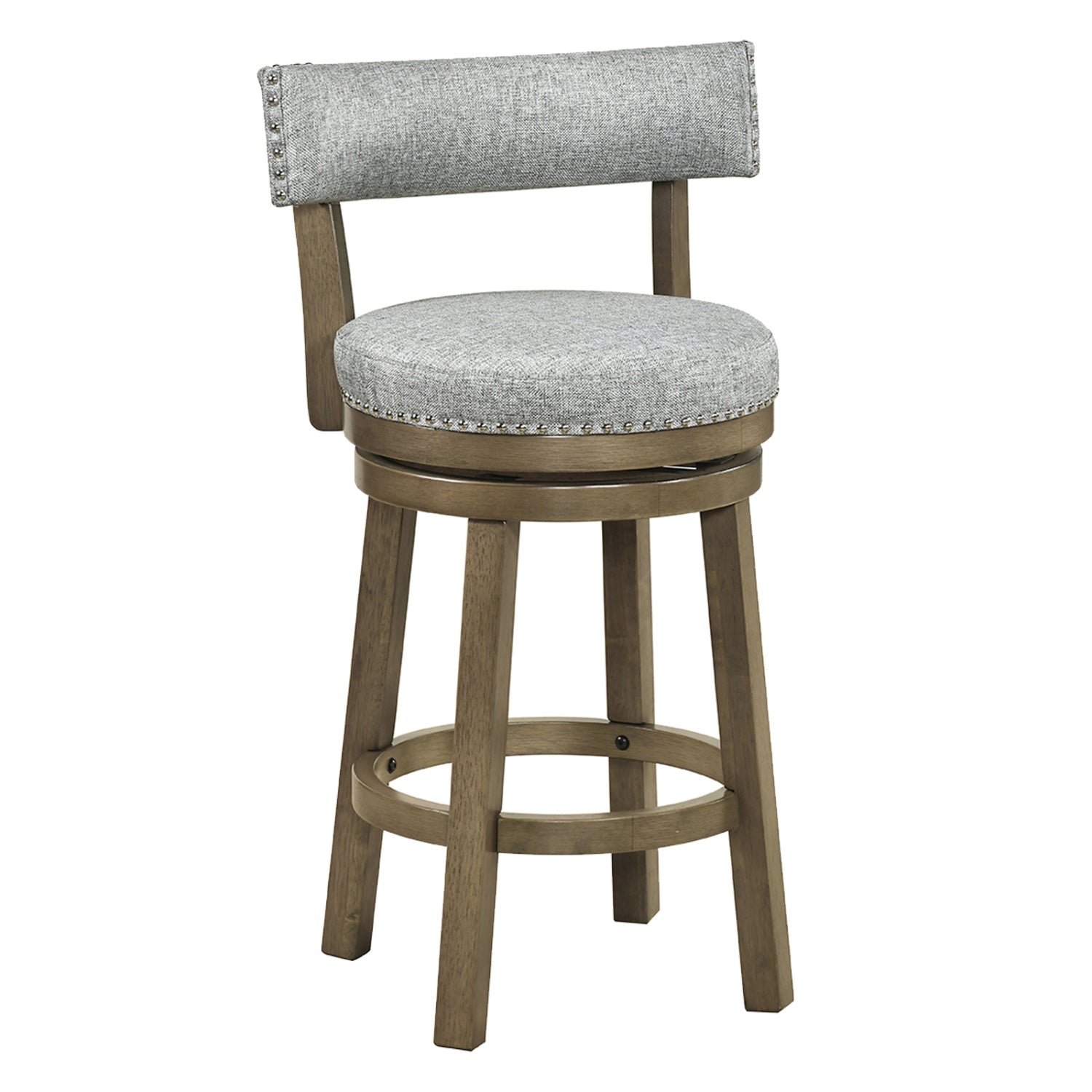 27 Inch Swivel Bar Stool, Upholstered Back Seat, Footrest, Gray Bar Stools Gray at Gallery Canada