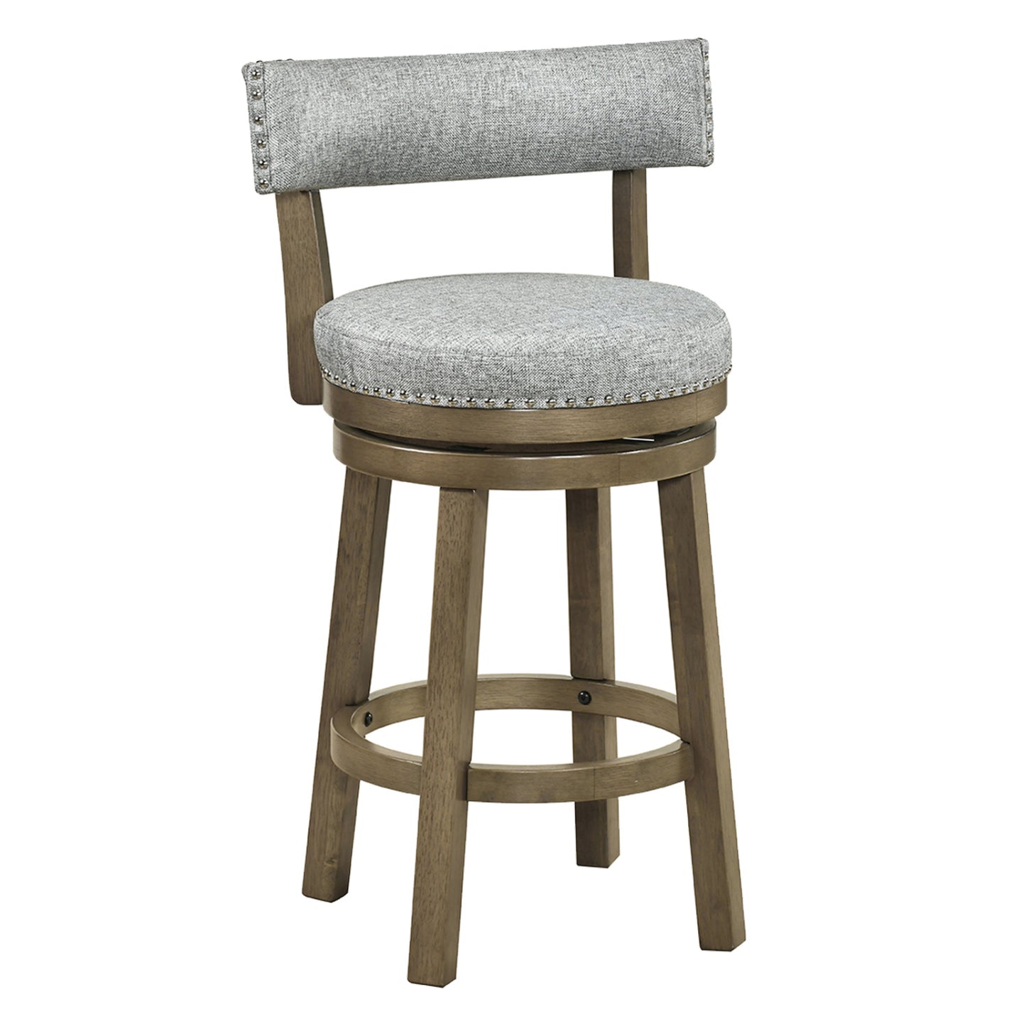 27 Inch Swivel Bar Stool, Upholstered Back Seat, Footrest, Gray Bar Stools at Gallery Canada