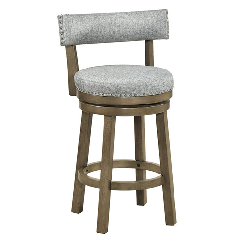 27 Inch Swivel Bar Stool, Upholstered Back Seat, Footrest, Gray