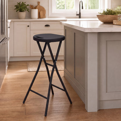 Tabouret de bar pliant 27,5", siège en PEHD, poignée de transport, noir