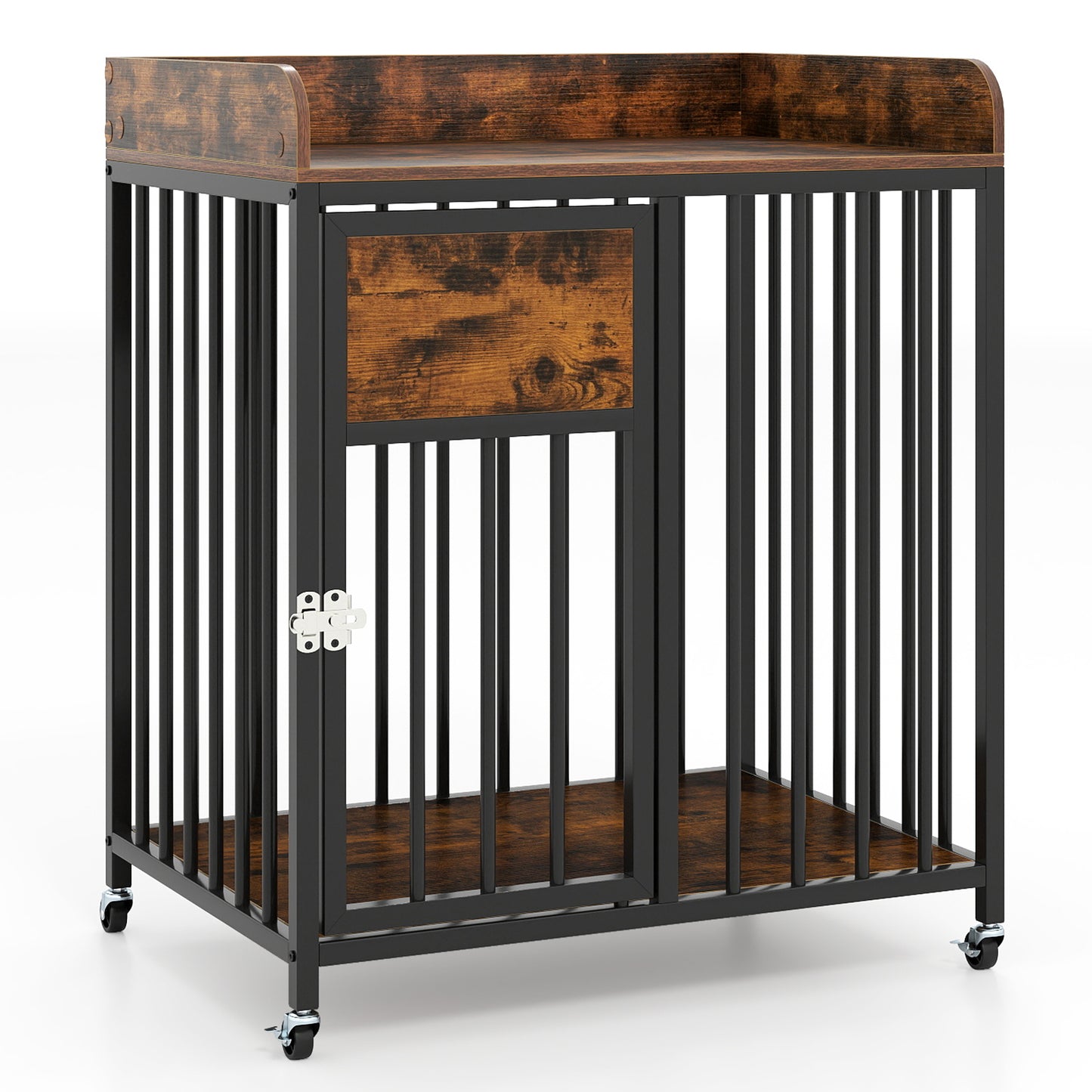 27.5 Inch Dog Crate Furniture with Wheels for Small Dogs and Puppies, Rustic Brown Pet Gate at Gallery Canada