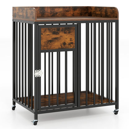 27.5 Inch Dog Crate Furniture with Wheels for Small Dogs and Puppies, Rustic Brown Pet Gate at Gallery Canada