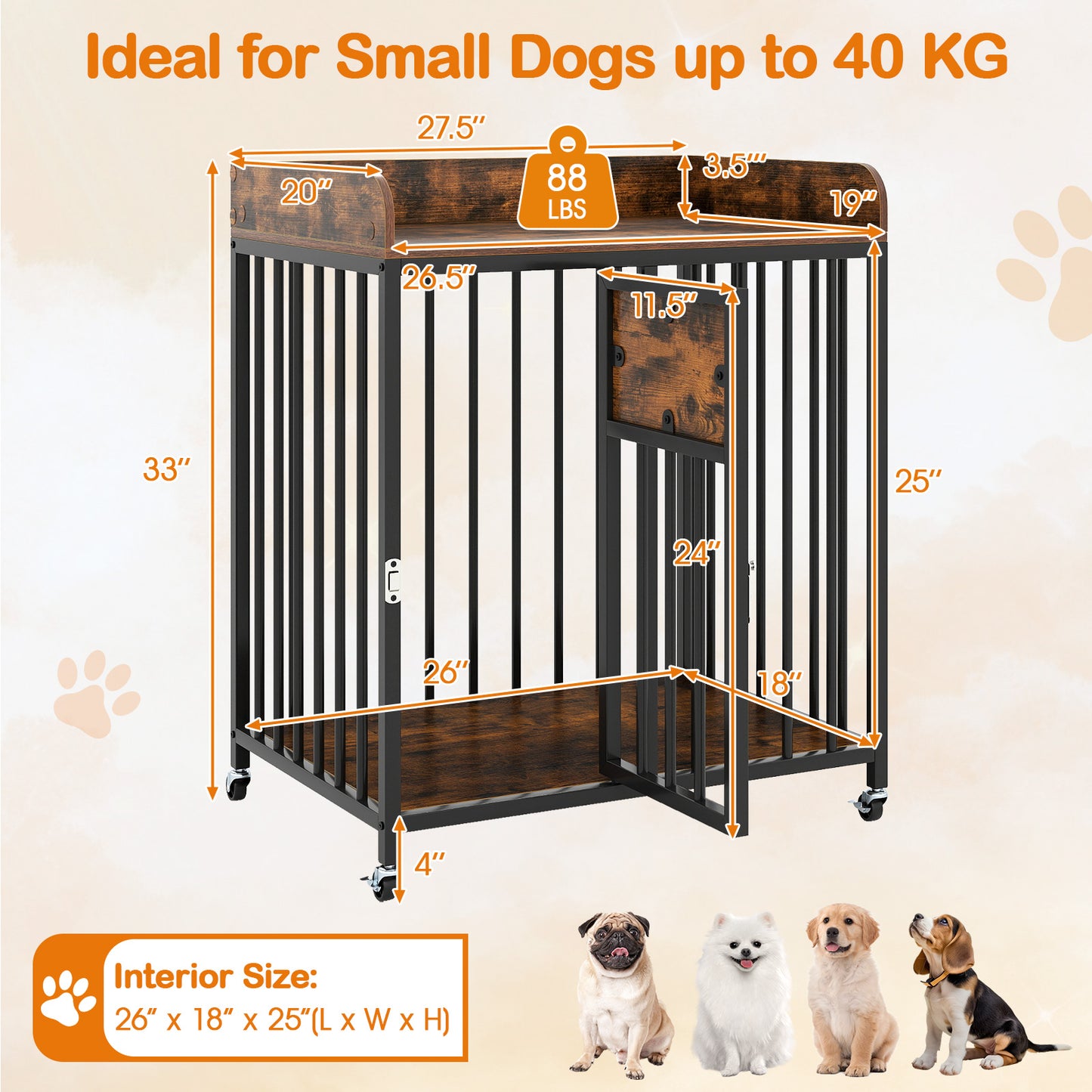 27.5 Inch Dog Crate Furniture with Wheels for Small Dogs and Puppies, Rustic Brown Pet Gate at Gallery Canada