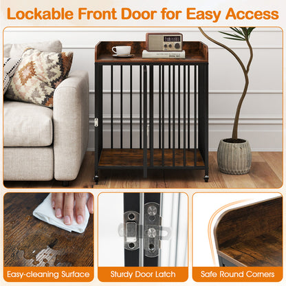 27.5 Inch Dog Crate Furniture with Wheels for Small Dogs and Puppies, Rustic Brown Pet Gate at Gallery Canada