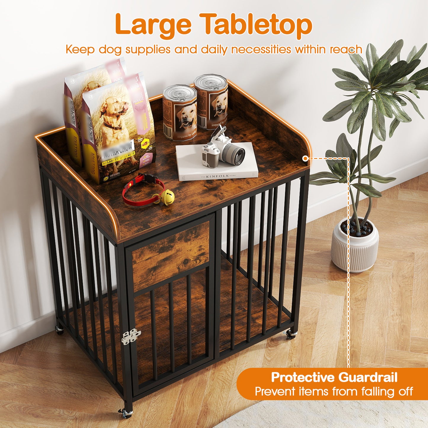 27.5 Inch Dog Crate Furniture with Wheels for Small Dogs and Puppies, Rustic Brown Pet Gate at Gallery Canada