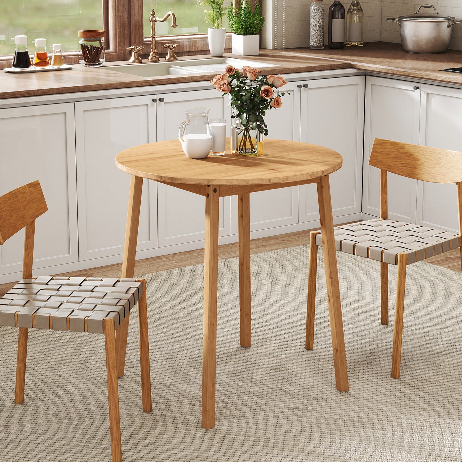 27.5 Inch Round Bamboo Dining Table for 2-4 Person, Natural Dining Tables at Gallery Canada