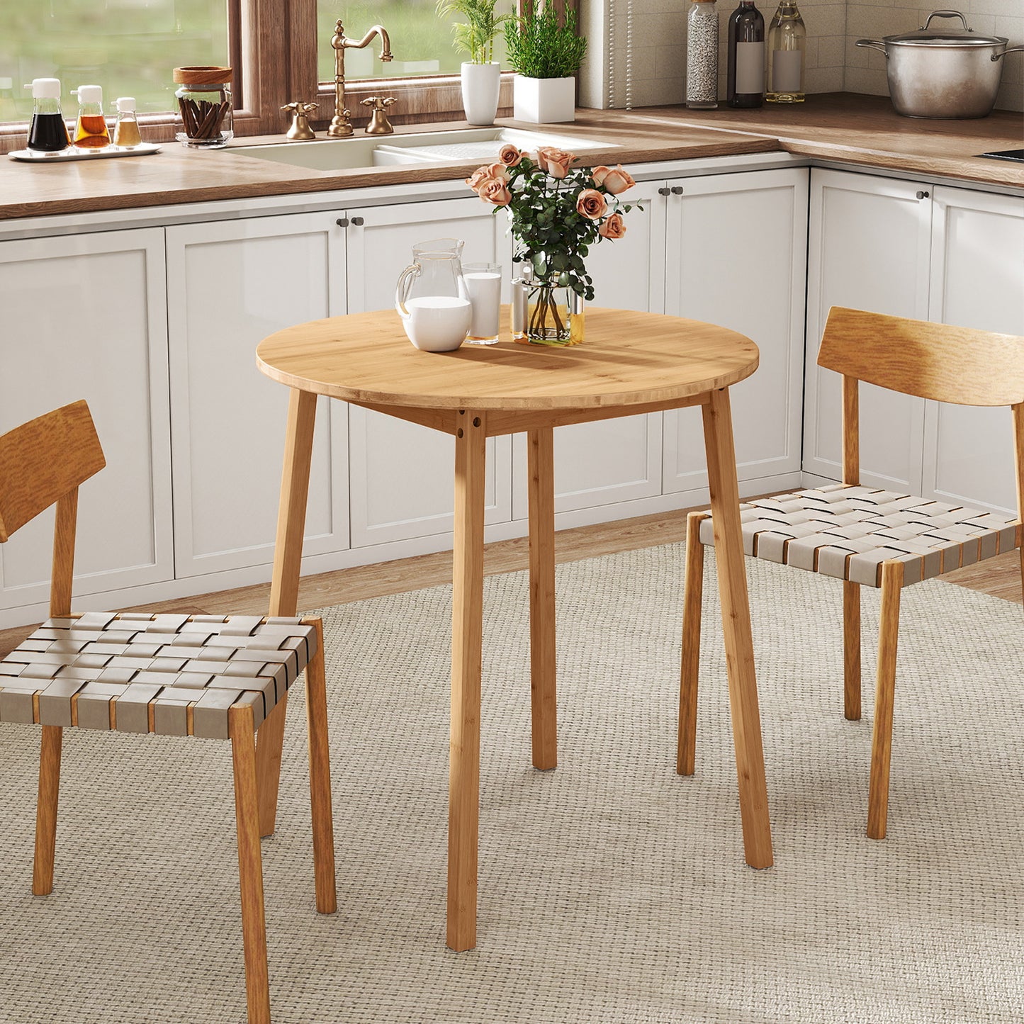 27.5 Inch Round Bamboo Dining Table for 2-4 Person, Natural Dining Tables at Gallery Canada