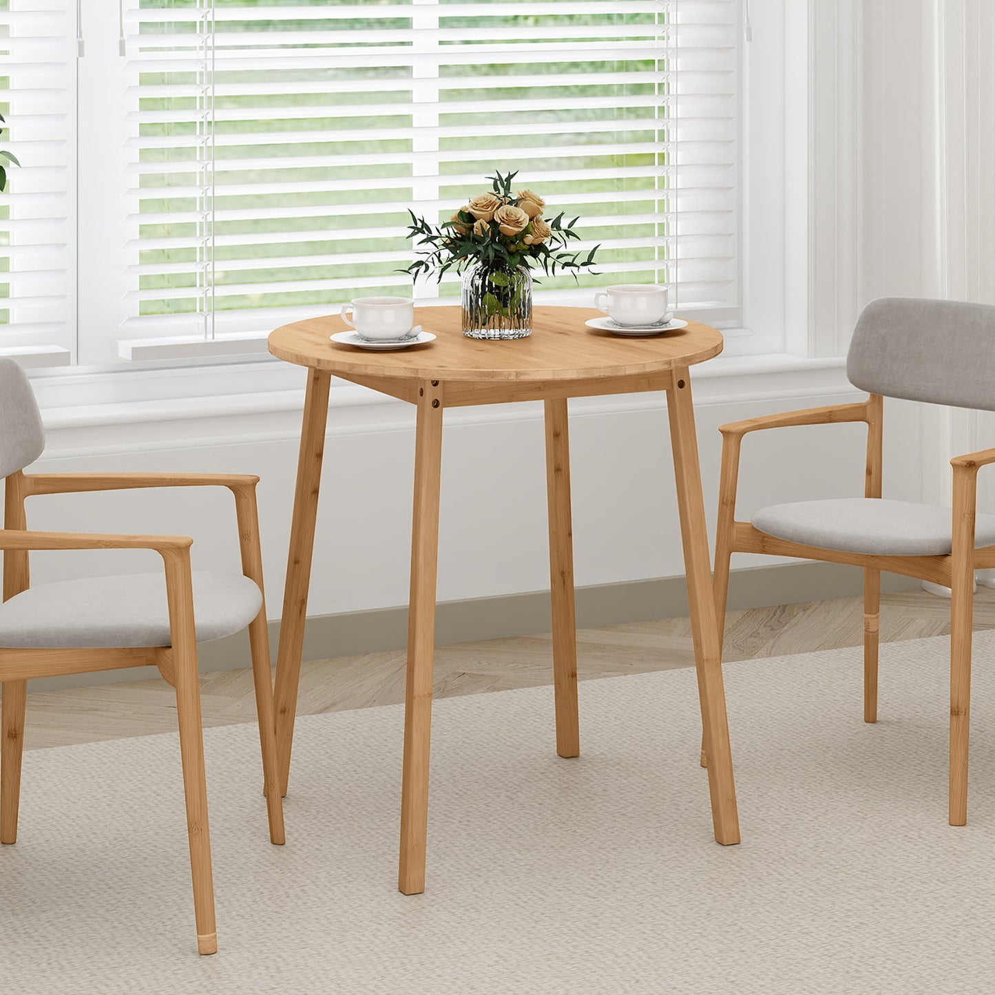 27.5 Inch Round Bamboo Dining Table for 2-4 Person, Natural Dining Tables at Gallery Canada