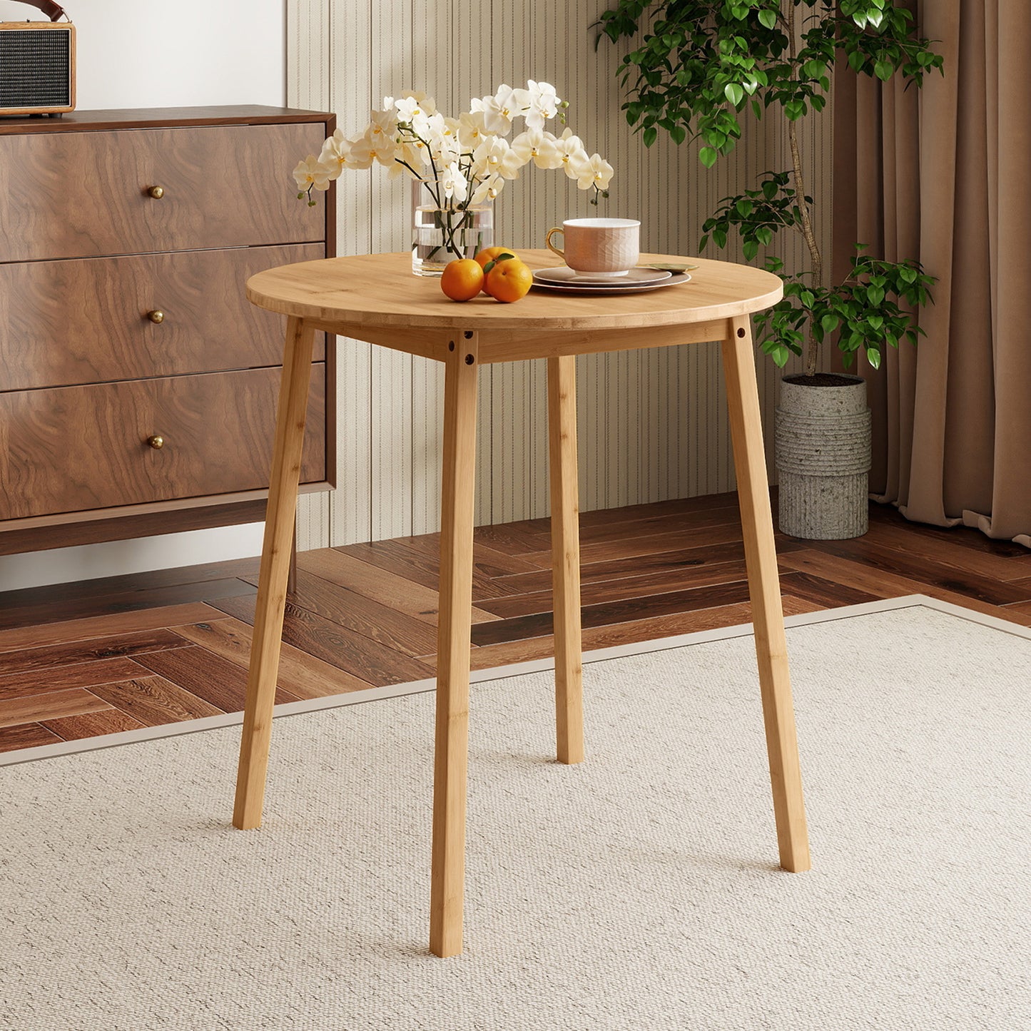 27.5 Inch Round Bamboo Dining Table for 2-4 Person, Natural Dining Tables at Gallery Canada