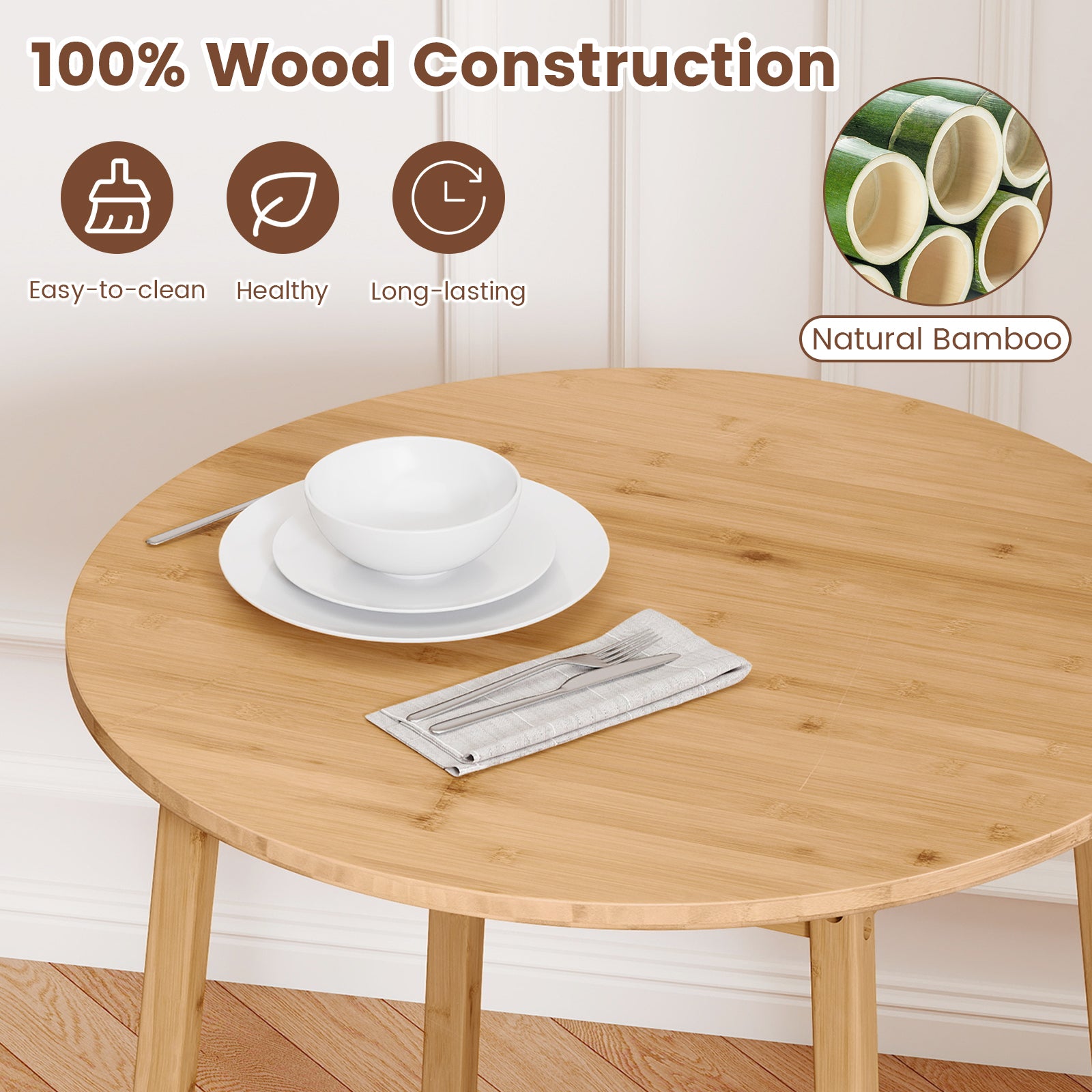 27.5 Inch Round Bamboo Dining Table for 2-4 Person, Natural Dining Tables at Gallery Canada