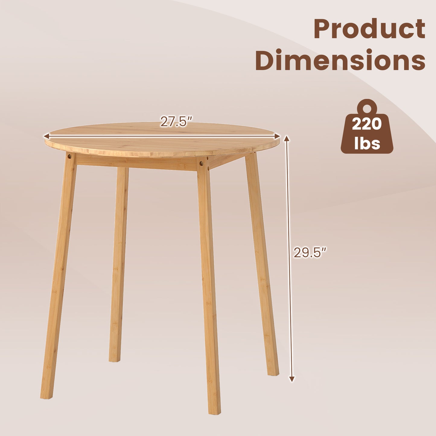 27.5 Inch Round Bamboo Dining Table for 2-4 Person, Natural Dining Tables at Gallery Canada