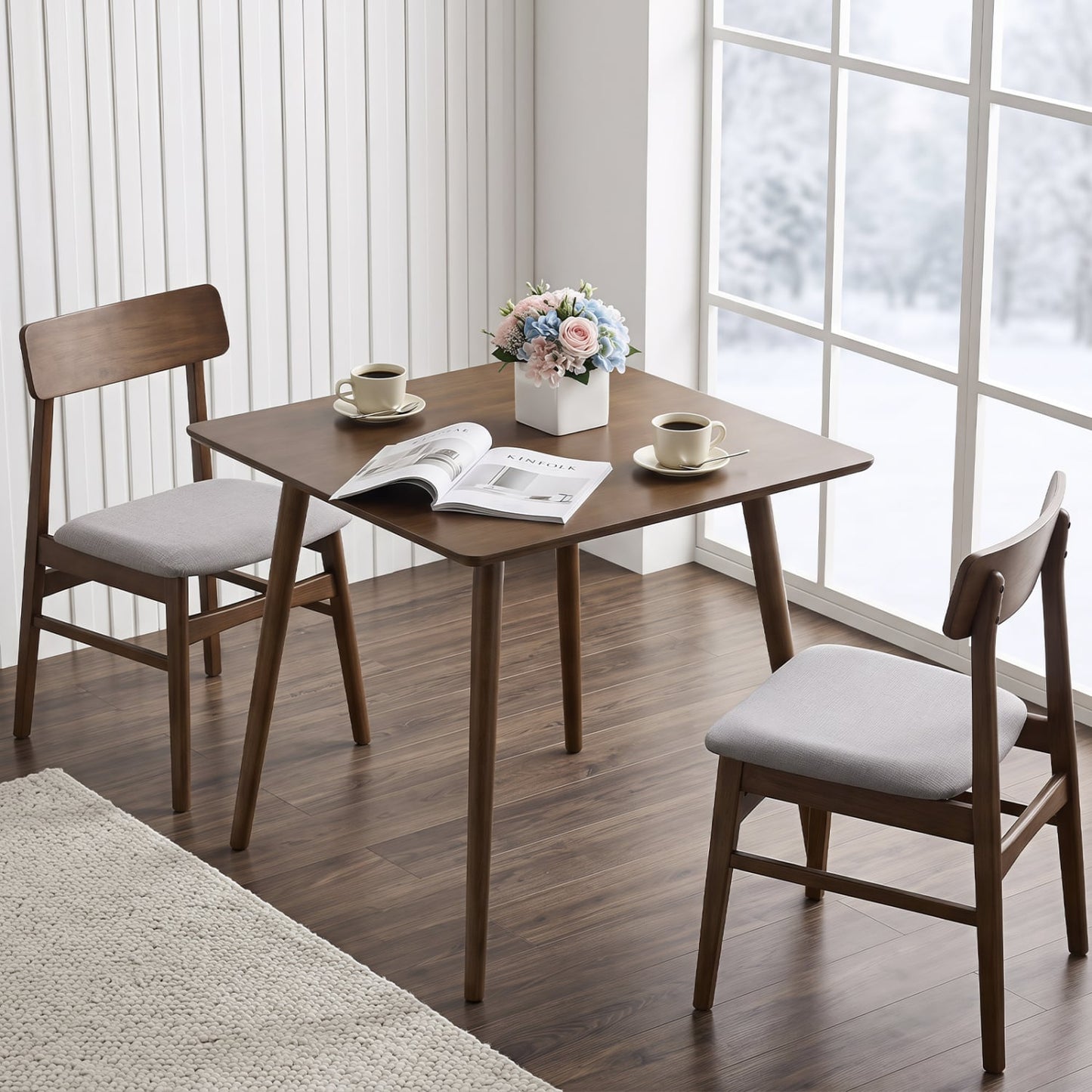 27.5" Square Wooden Dining Table for 2-4, Walnut