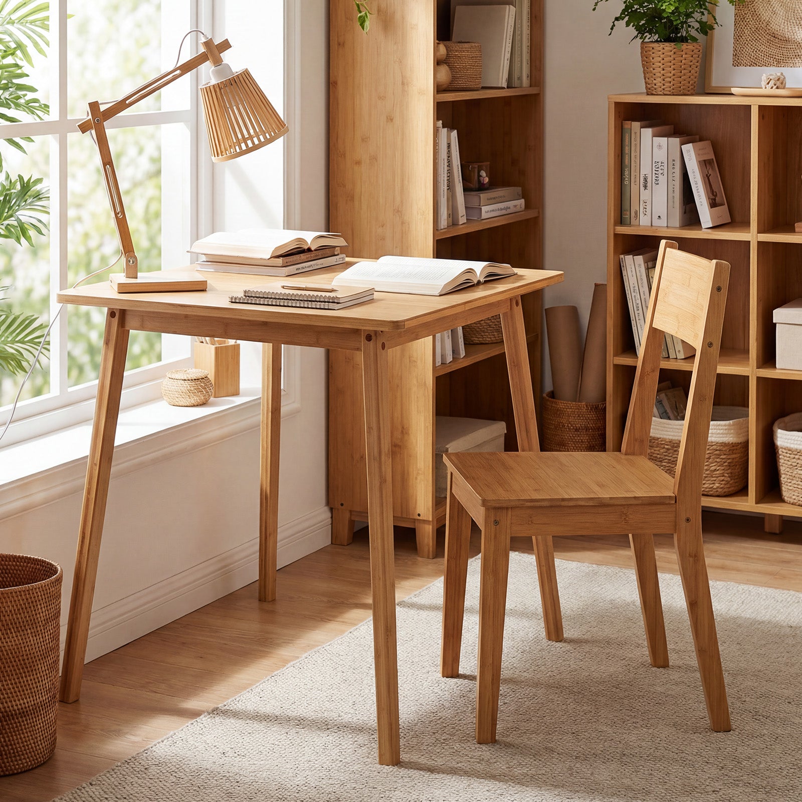27.5 Inch Square Bamboo Dining Table for 2-4 People, Natural Dining Tables at Gallery Canada