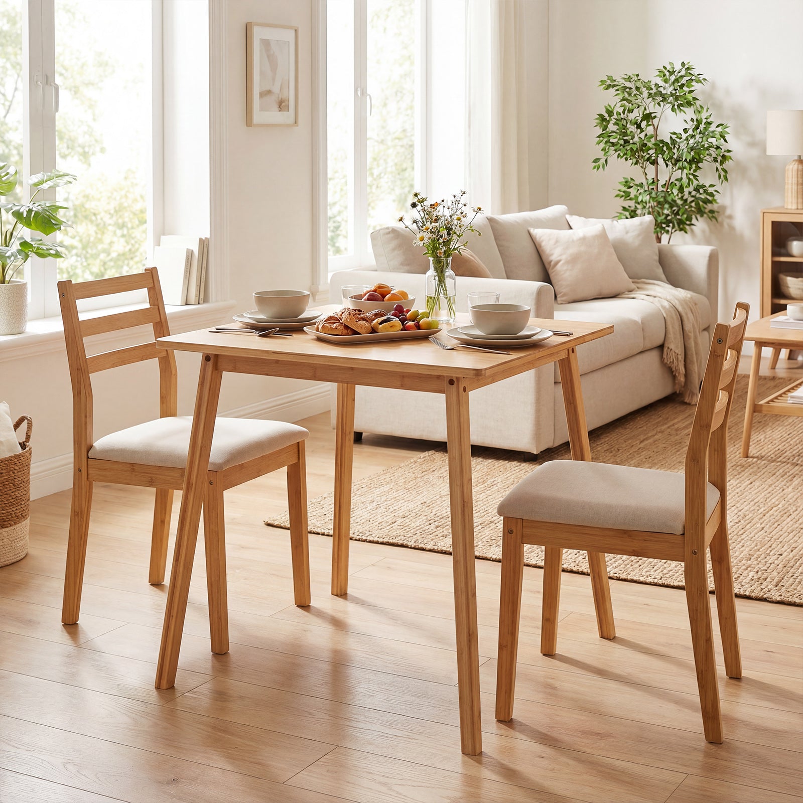 27.5 Inch Square Bamboo Dining Table for 2-4 People, Natural Dining Tables at Gallery Canada