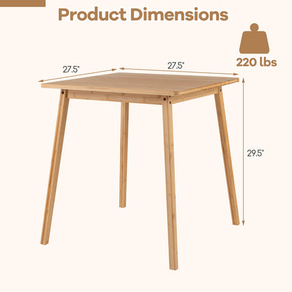 27.5 Inch Square Bamboo Dining Table for 2-4 People, Natural Dining Tables at Gallery Canada