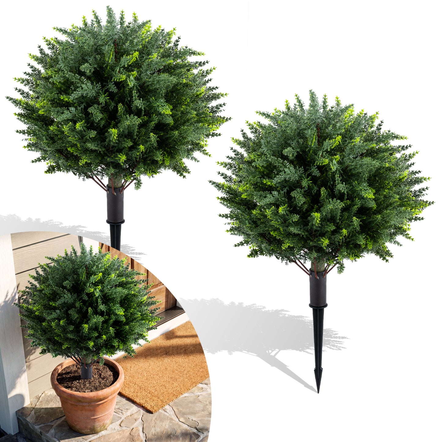 27.5 inch Artificial Cypress Topiary Trees with Ground Spikes Set of 2 Faux Plants at Gallery Canada