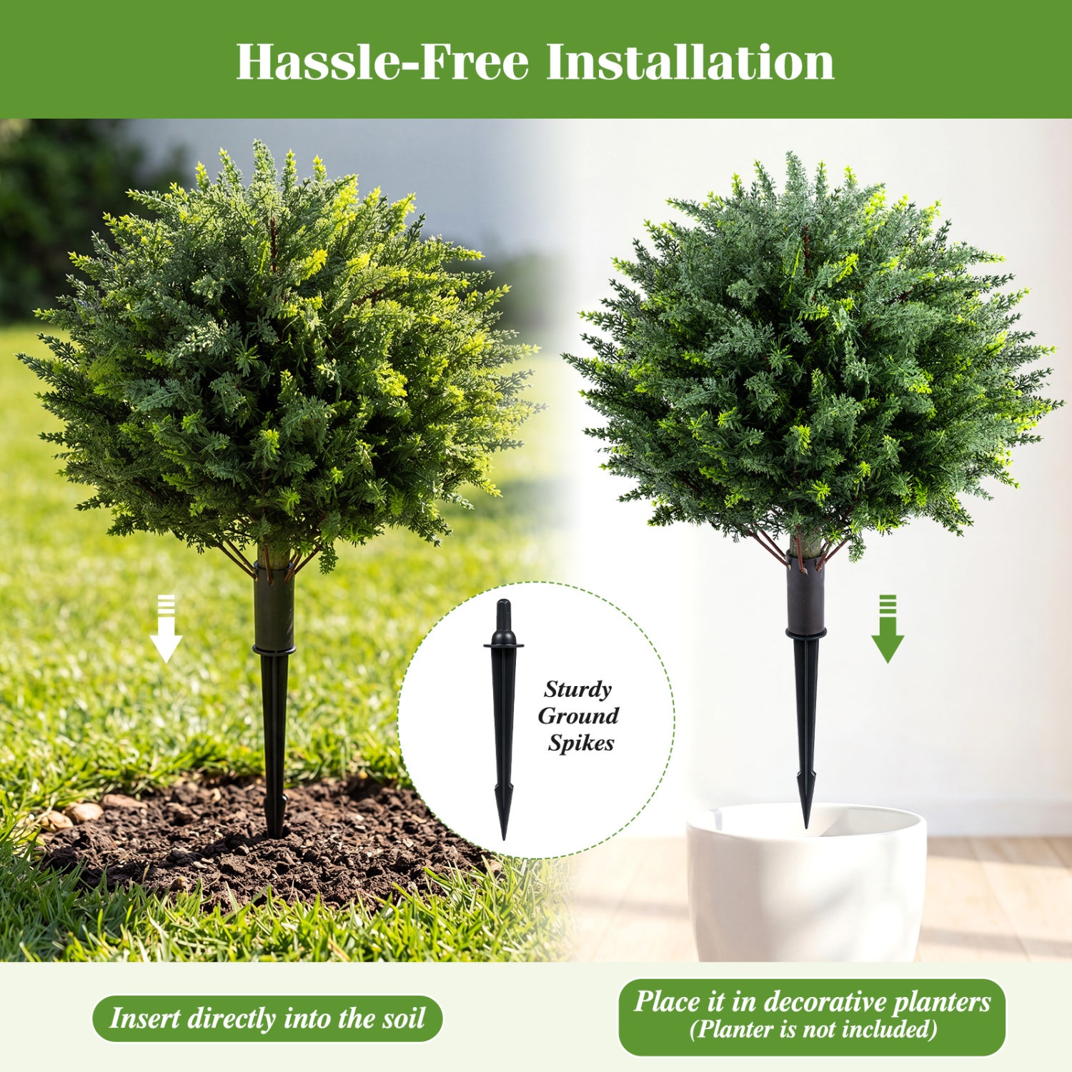 27.5 inch Artificial Cypress Topiary Trees with Ground Spikes Set of 2 Faux Plants at Gallery Canada