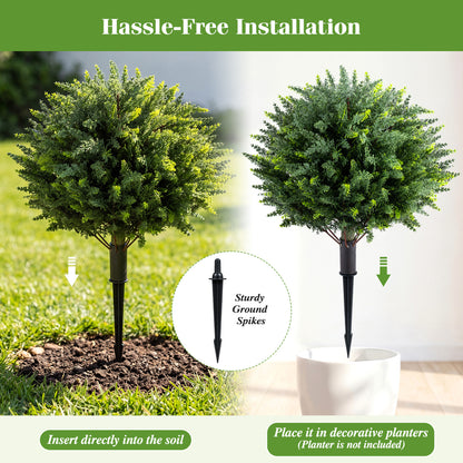 27.5 inch Artificial Cypress Topiary Trees with Ground Spikes Set of 2 Faux Plants at Gallery Canada