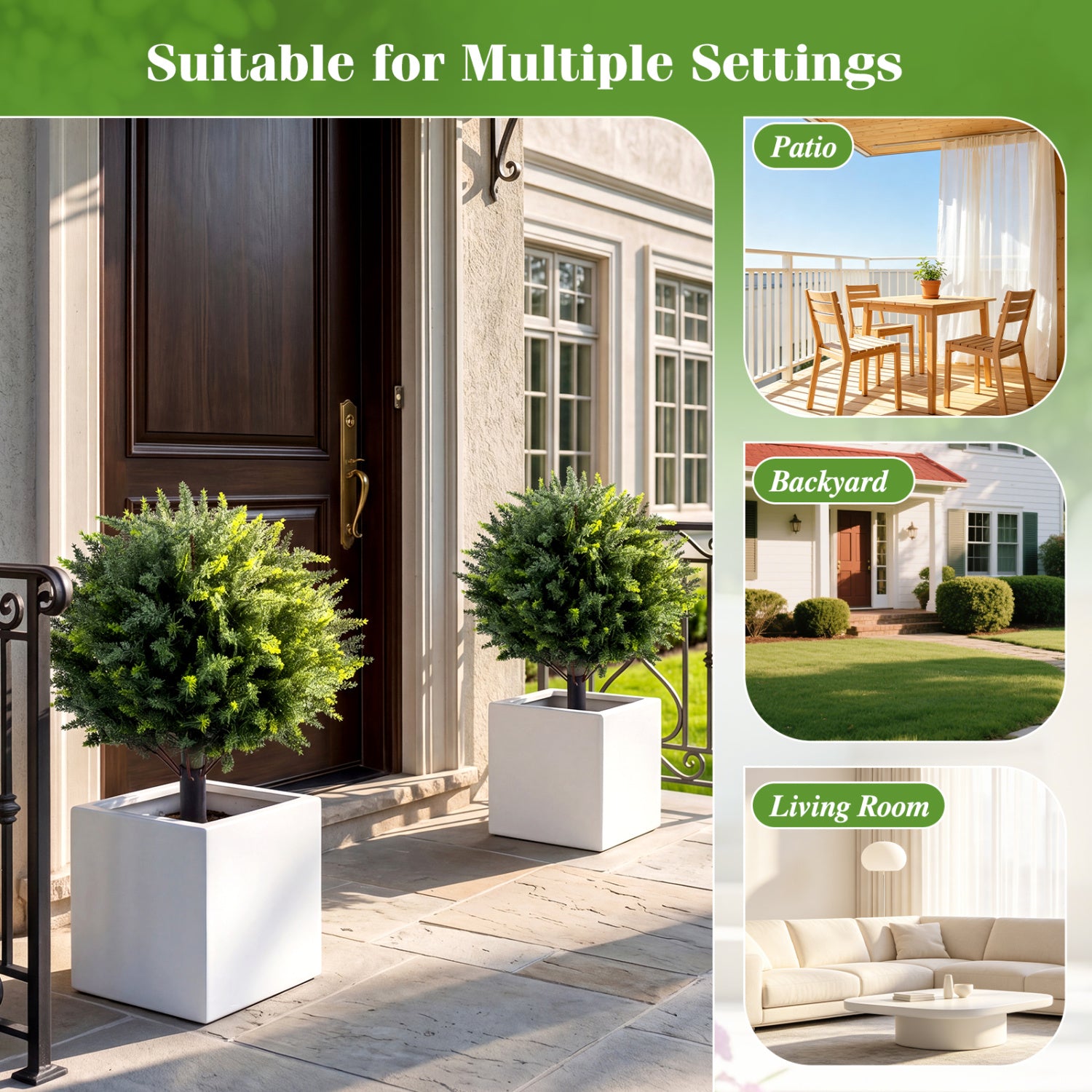 27.5 inch Artificial Cypress Topiary Trees with Ground Spikes Set of 2 Faux Plants at Gallery Canada