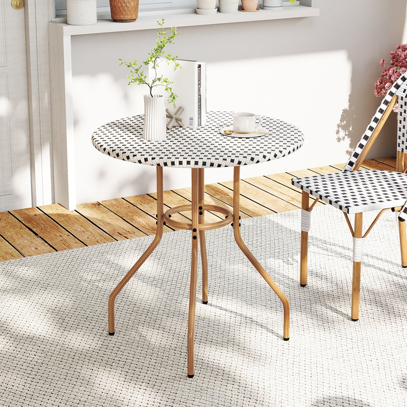 27.5 inch Outdoor Bistro Table with Heavy Duty Metal Frame and Adjustable Foot Pads-white, White Patio Dining Tables at Gallery Canada