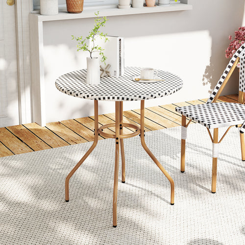 27.5 inch Outdoor Bistro Table with Heavy Duty Metal Frame and Adjustable Foot Pads-white, White