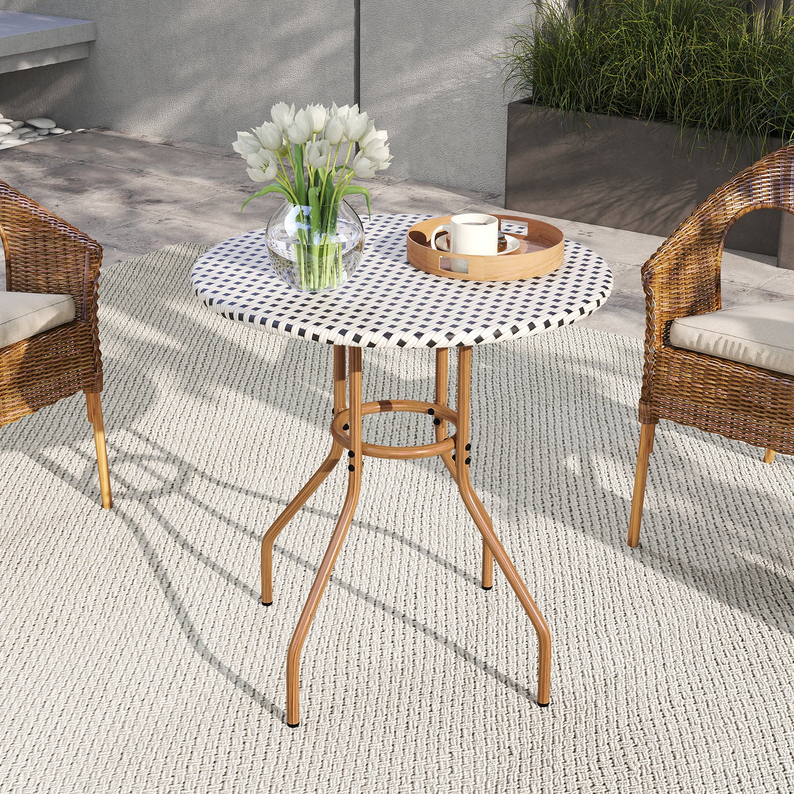 27.5 inch Outdoor Bistro Table with Heavy Duty Metal Frame and Adjustable Foot Pads-white, White Patio Dining Tables at Gallery Canada