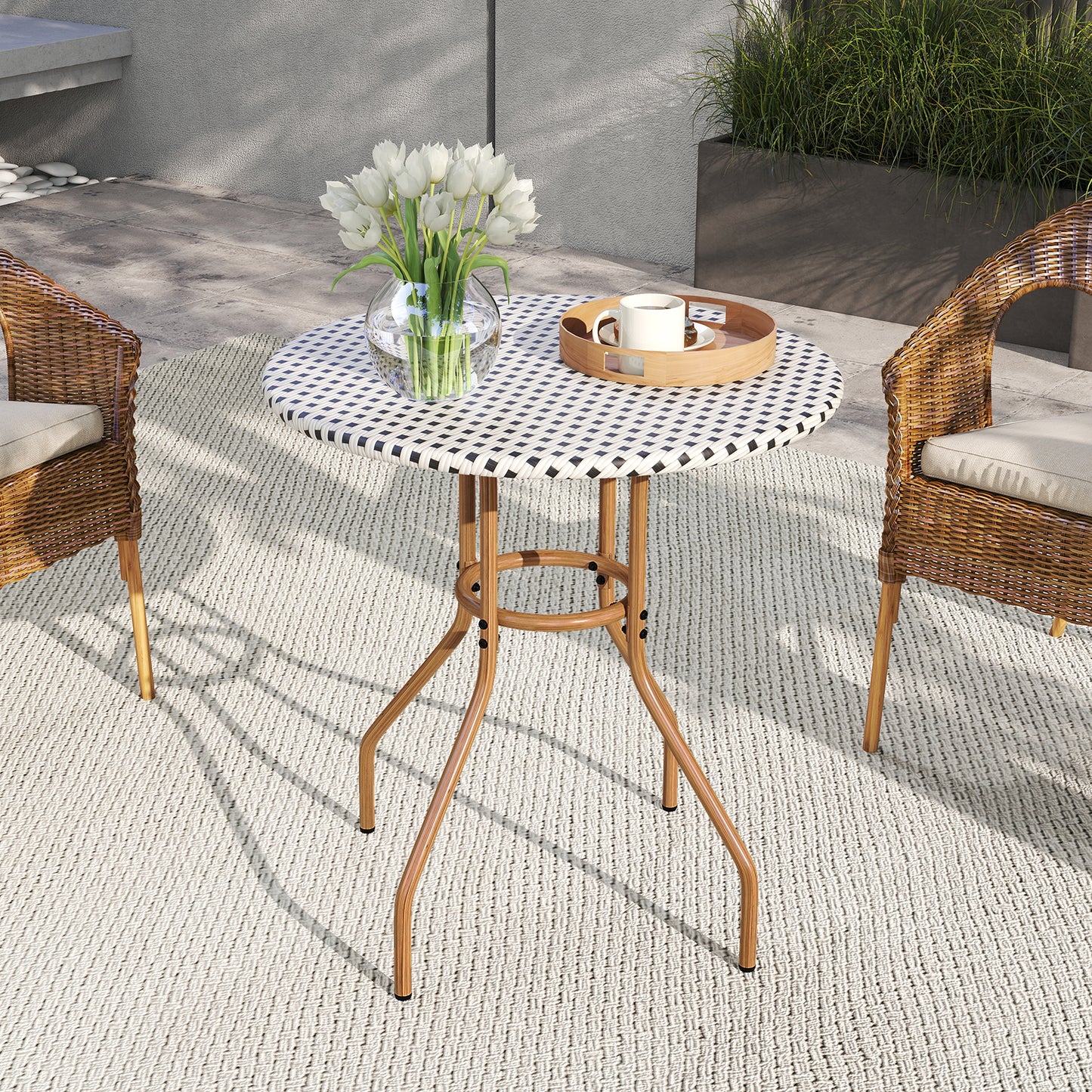 27.5 inch Outdoor Bistro Table with Heavy Duty Metal Frame and Adjustable Foot Pads-white, White Patio Dining Tables at Gallery Canada