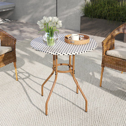 27.5 inch Outdoor Bistro Table with Heavy Duty Metal Frame and Adjustable Foot Pads-white, White Patio Dining Tables at Gallery Canada