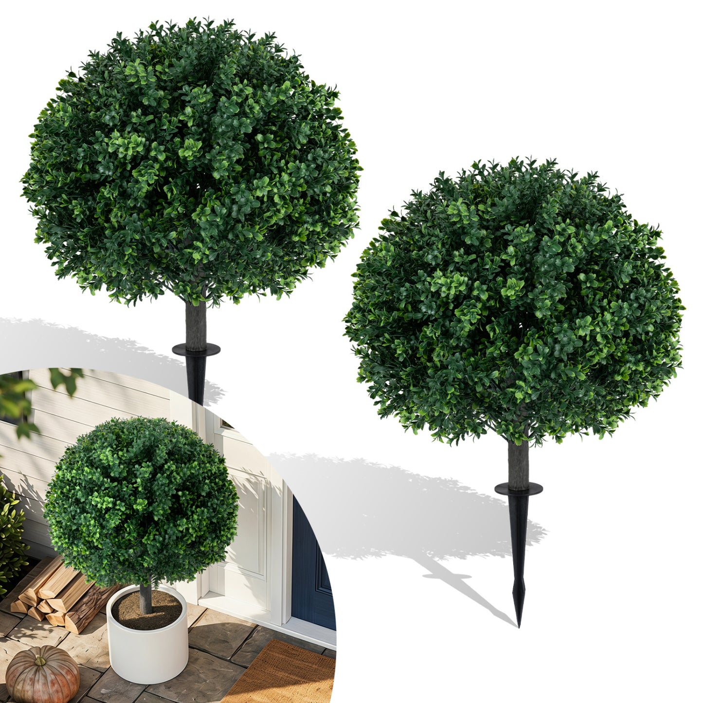 27" Arbres artificiels de buis Ensemble de 2, piques de sol