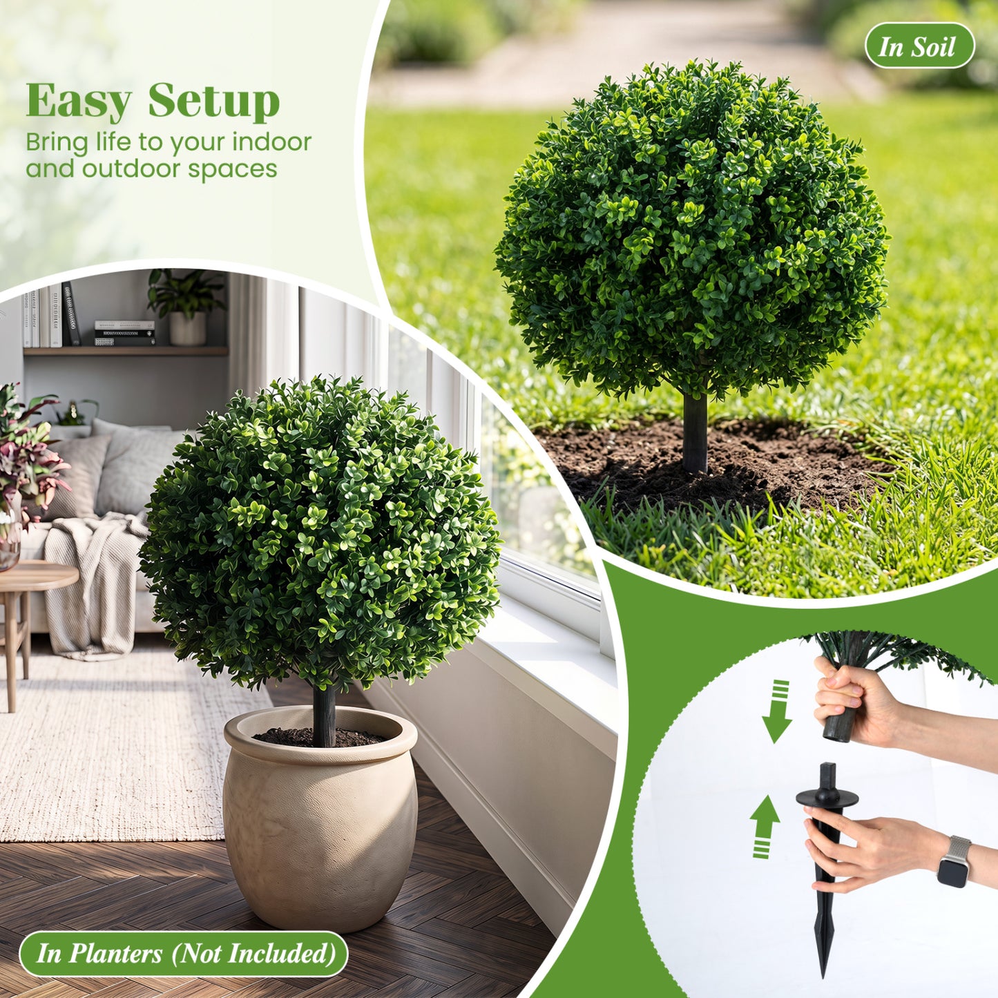 27" Arbres artificiels de buis Ensemble de 2, piques de sol