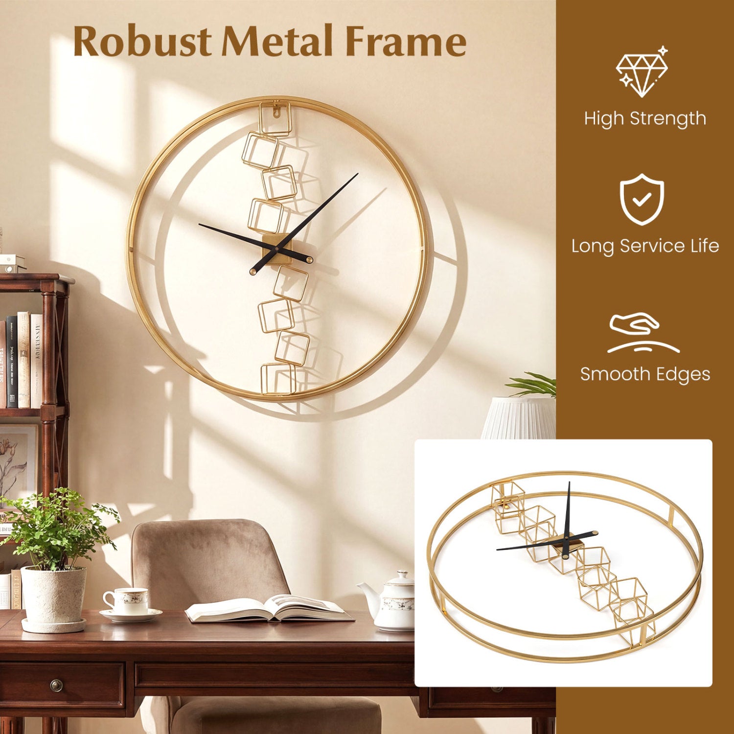 27 Inch Large Wall Clock, For Living Room Bedroom Kitchen, Yellow Decorative Accessories at Gallery Canada