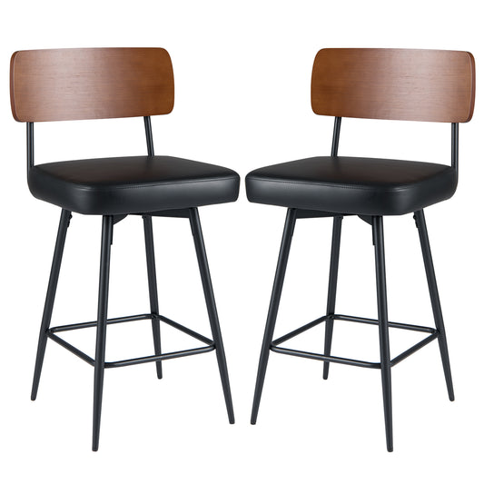 27 Inch Padded Counter Barstools Set of 2 with Metal Legs, Black
