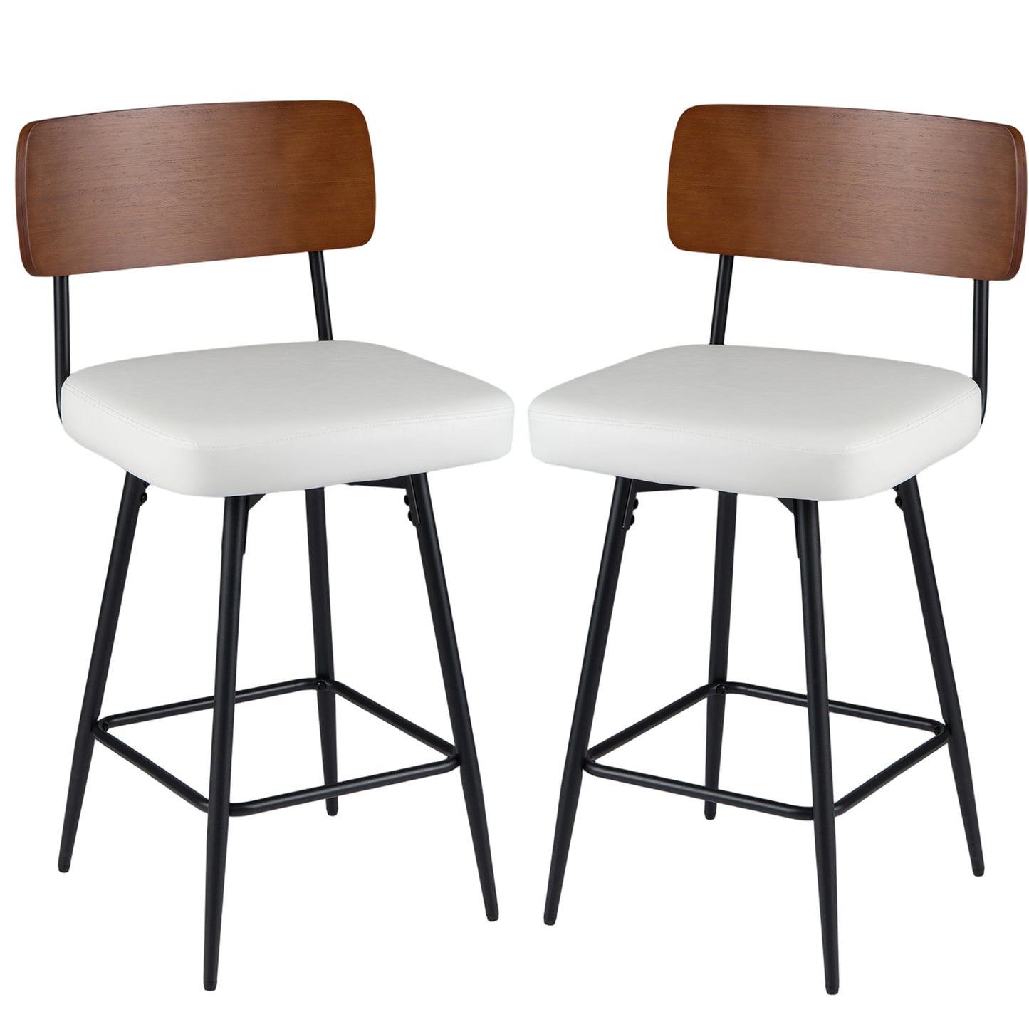 27 Inch Padded Counter Barstools Set of 2 with Metal Legs, White