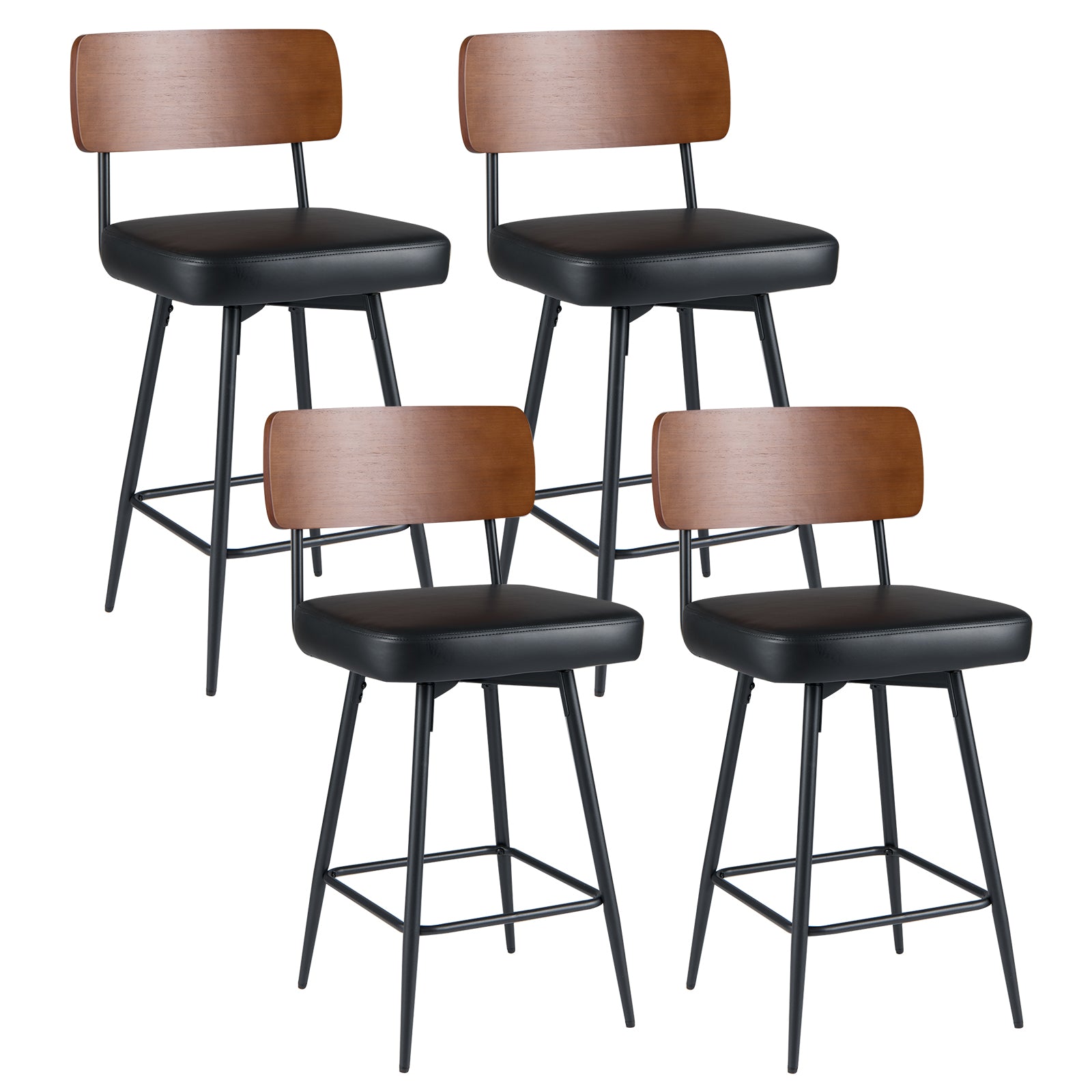 27 Inch Padded Counter Barstools Set of 4 with Metal Legs, Black Bar Stools Black at Gallery Canada
