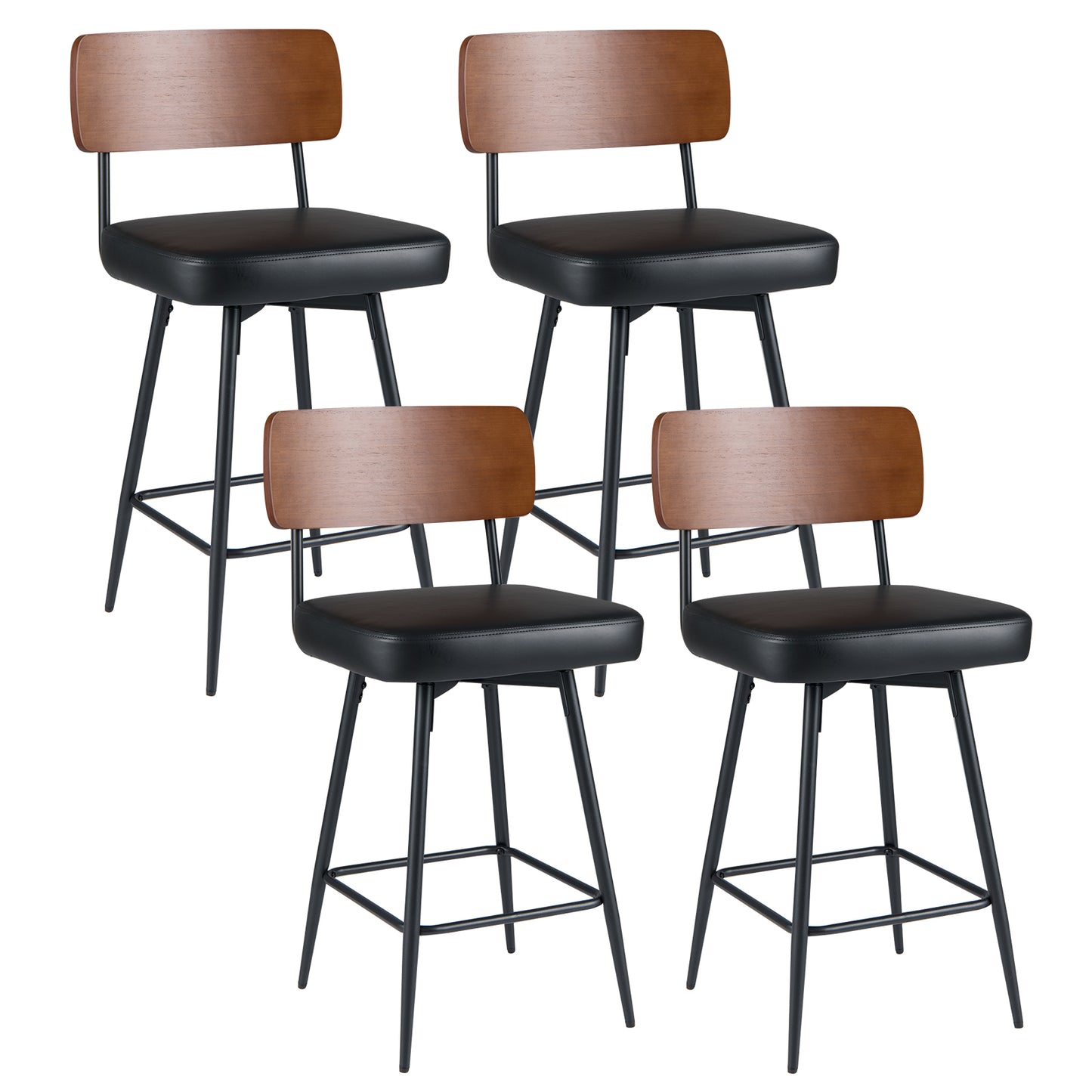 27 Inch Padded Counter Barstools Set of 4 with Metal Legs, Black Bar Stools Black at Gallery Canada