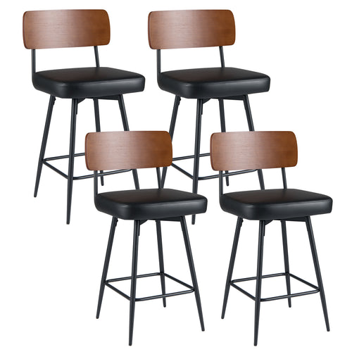 27 Inch Padded Counter Barstools Set of 4 with Metal Legs, Black