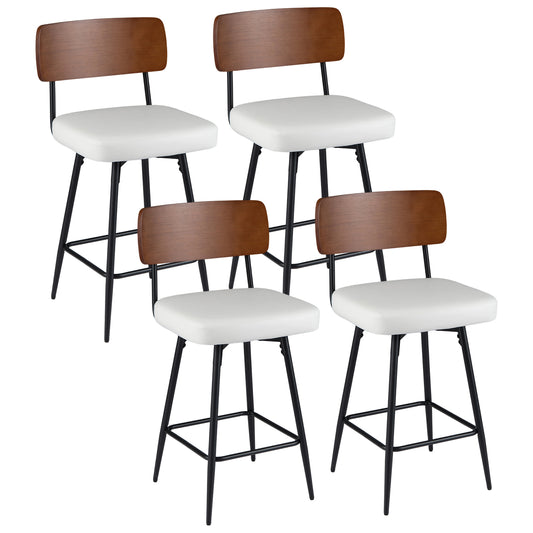 27 Inch Padded Counter Barstools Set of 4 with Metal Legs, White Bar Stools White at Gallery Canada