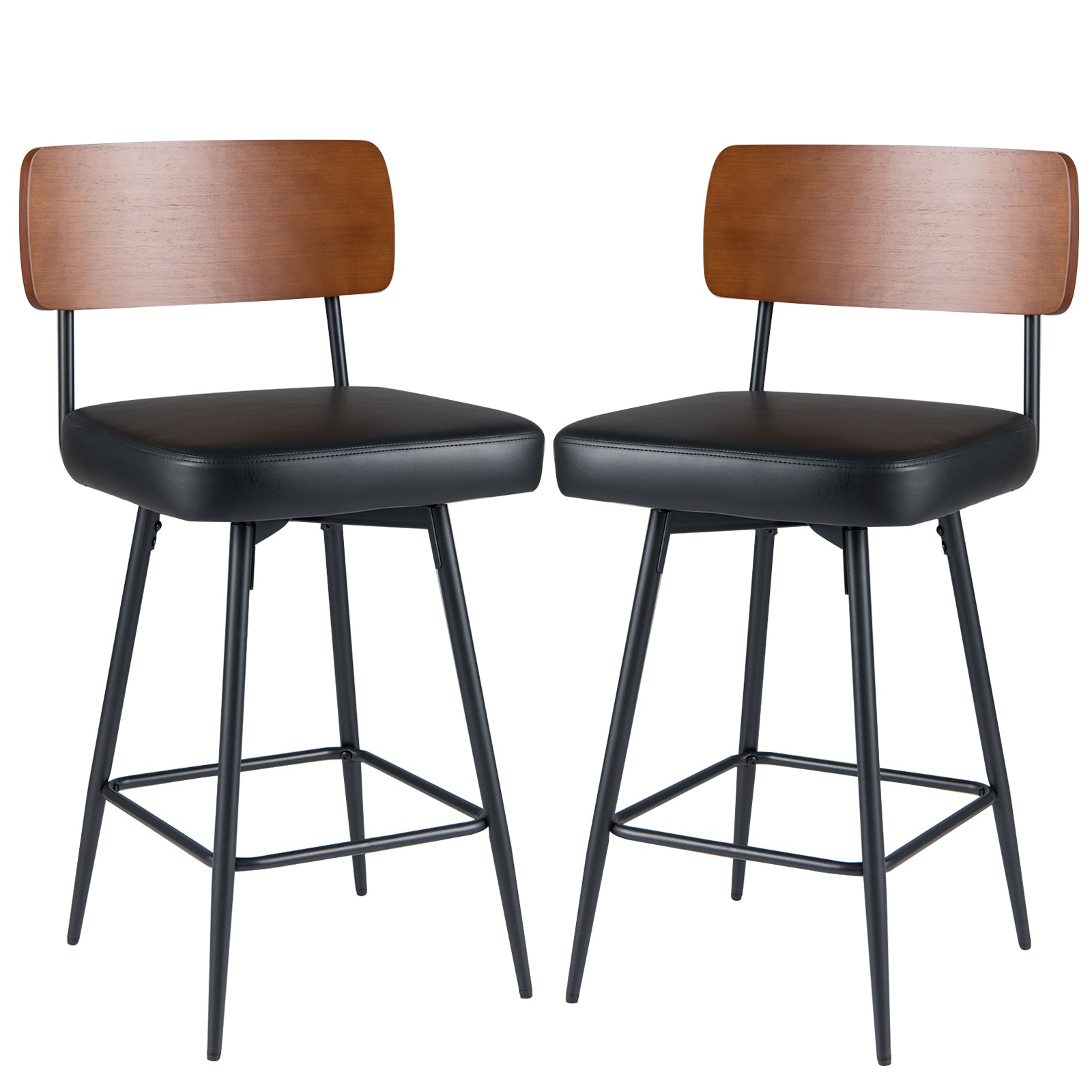 27 Inch Padded Counter Barstools Set of 2 with Metal Legs, Black Bar Stools Black at Gallery Canada