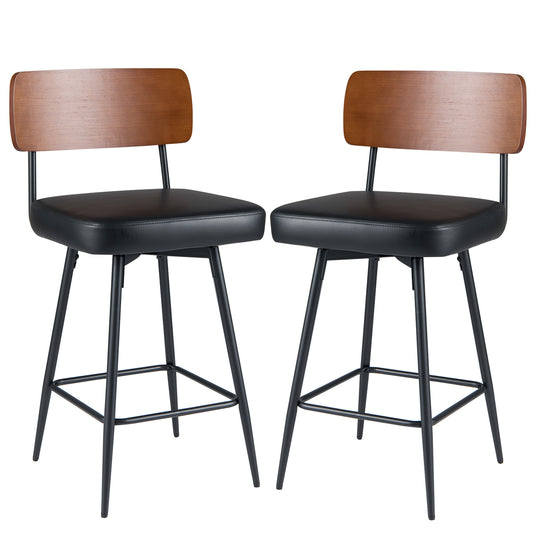27 Inch Padded Counter Barstools Set of 2 with Metal Legs, Black Bar Stools Black at Gallery Canada