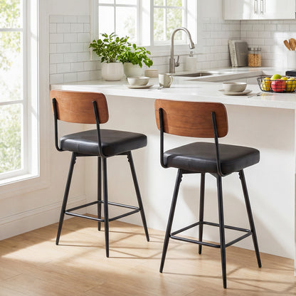 27 Inch Padded Counter Barstools Set of 2 with Metal Legs, Black Bar Stools at Gallery Canada