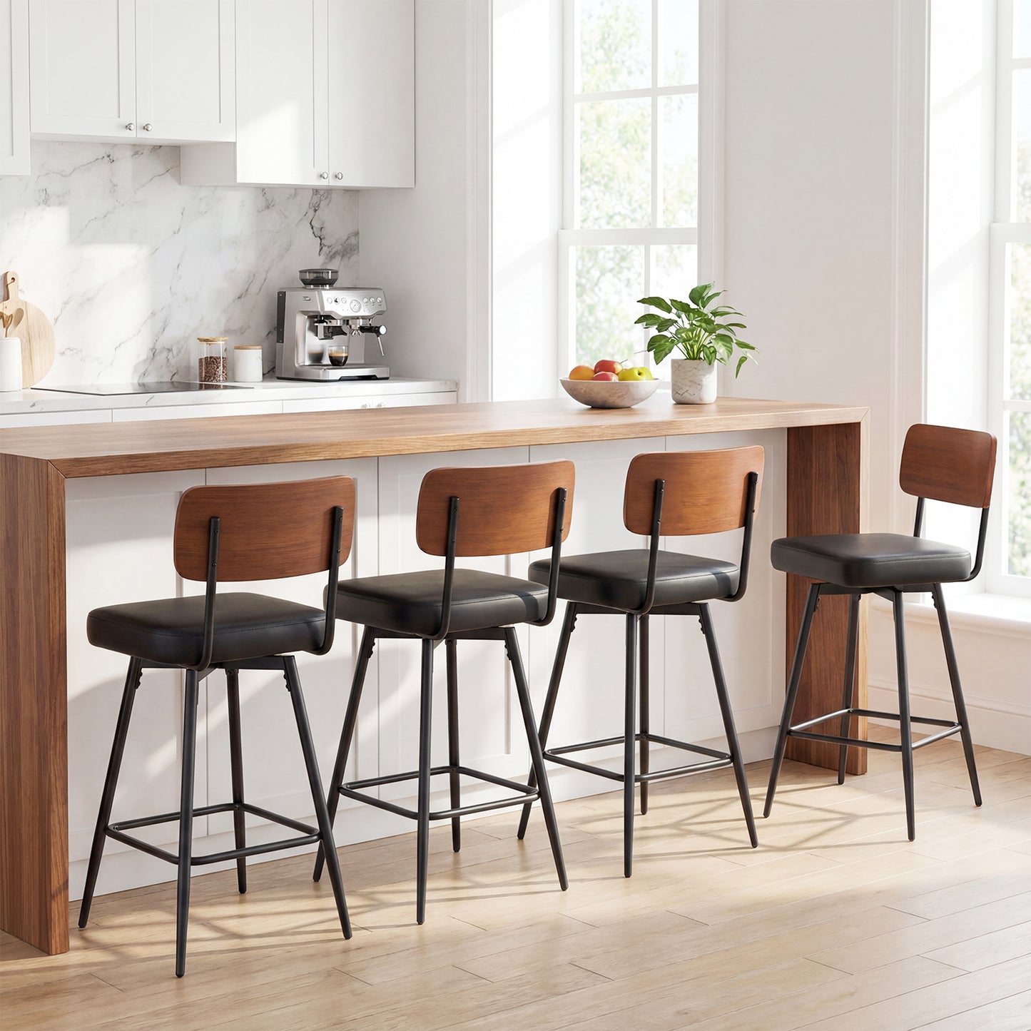 27 Inch Padded Counter Barstools Set of 2 with Metal Legs, Black Bar Stools at Gallery Canada