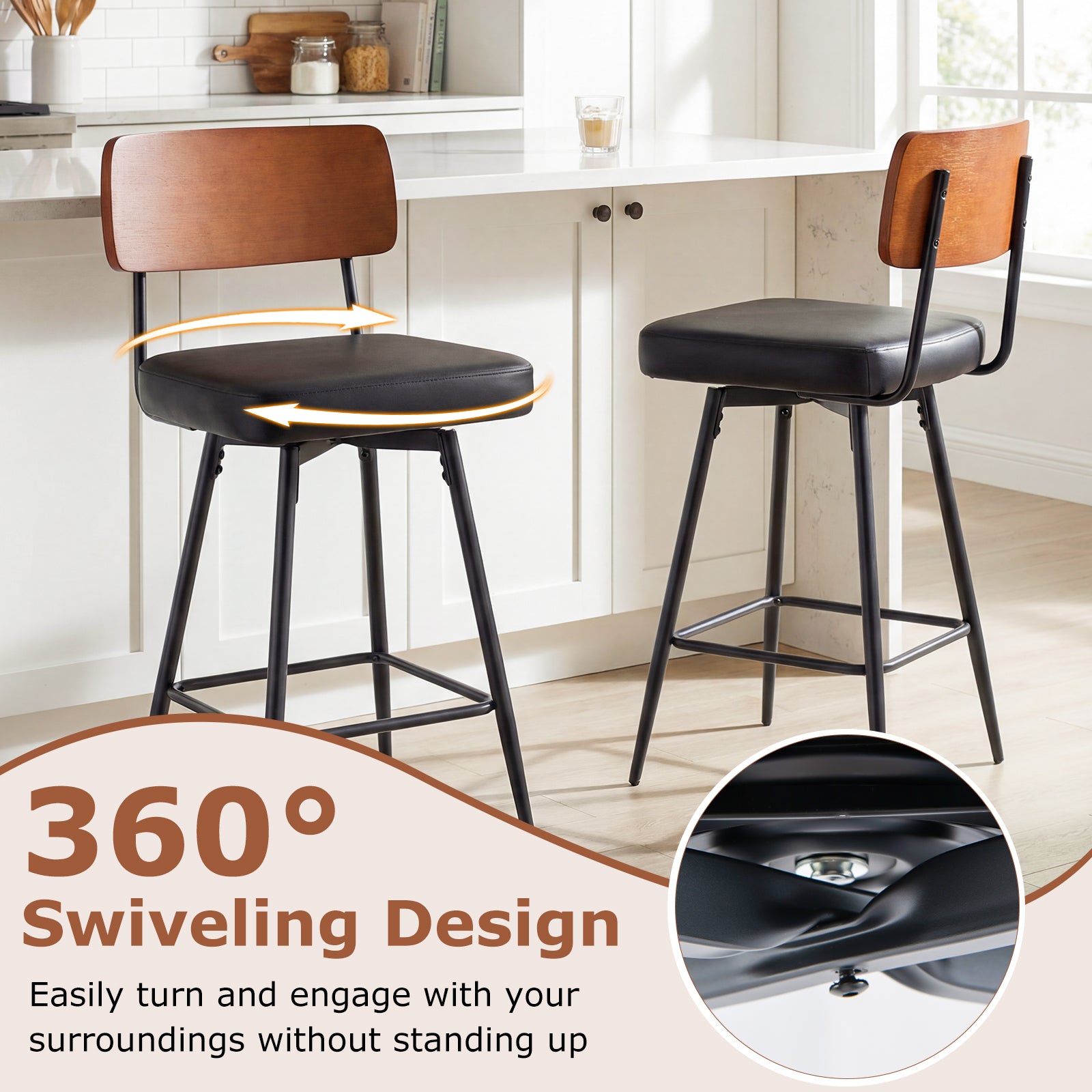 27 Inch Padded Counter Barstools Set of 2 with Metal Legs, Black Bar Stools at Gallery Canada