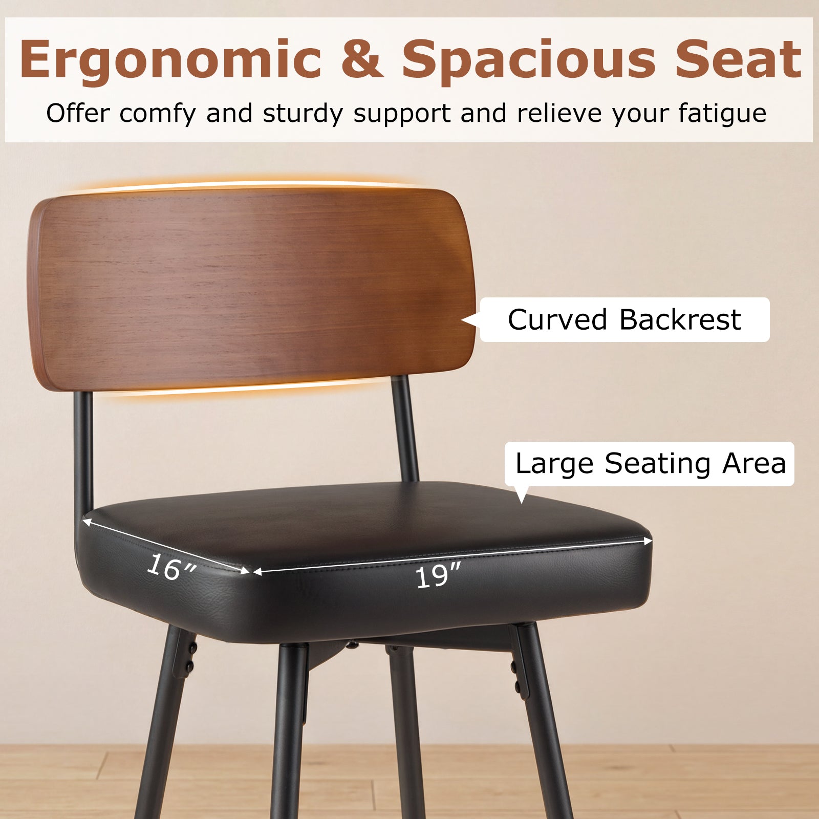 27 Inch Padded Counter Barstools Set of 2 with Metal Legs, Black Bar Stools at Gallery Canada