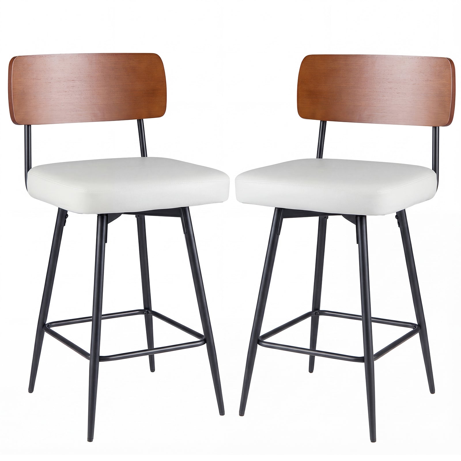 27 Inch Padded Counter Barstools Set of 2 with Metal Legs, White Bar Stools White at Gallery Canada