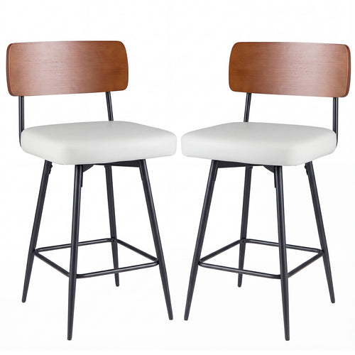 27 Inch Padded Counter Barstools Set of 2 with Metal Legs, White